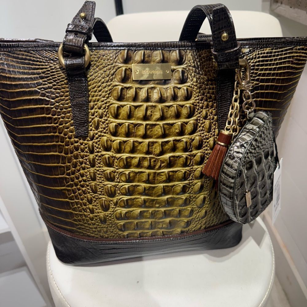 Stylish brahmin large Asher Crocodile-Embossed Tote Bag - Brown and Black